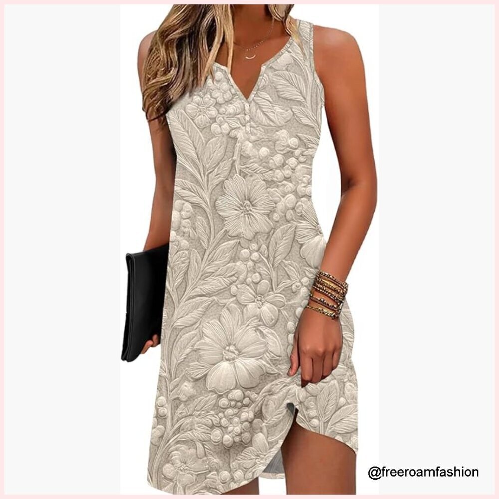Sleeveless V-Neck A-Line Casual Summer Dress with Pockets